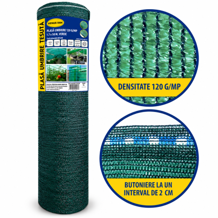 Plasa umbrire 120 g/mp, 1.7 x 50 m, verde